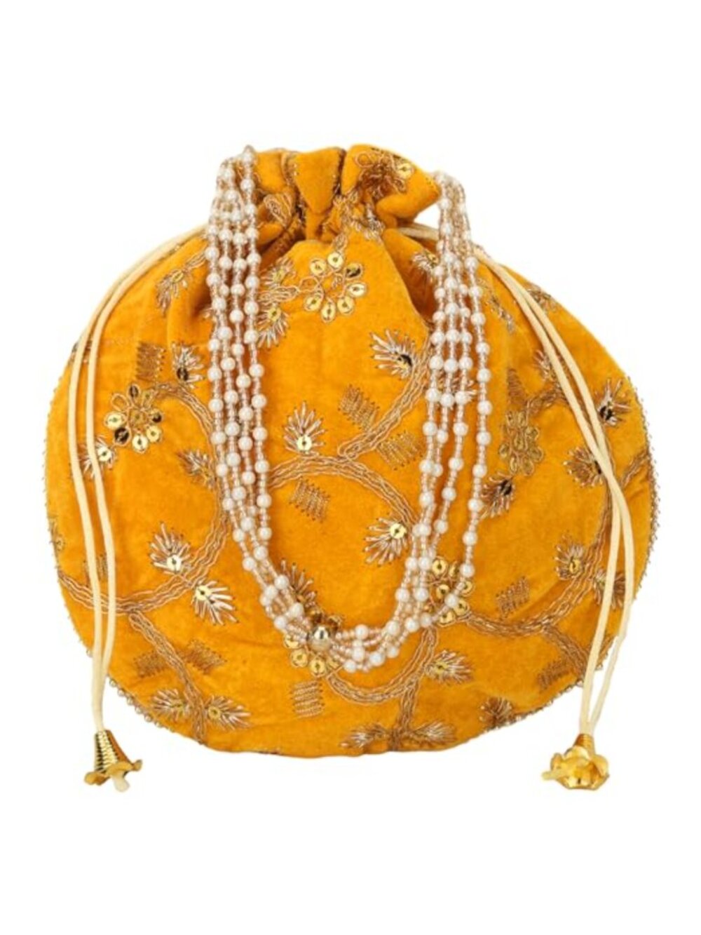Embroidered Silk Potli Bag Clutch Purse Drawstring Handle Wedding Party